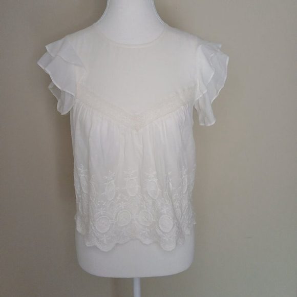 Aritzia Sunday Best Caddie Blouse Ruffled Embroidered Top White Size XS - Picture 3 of 9